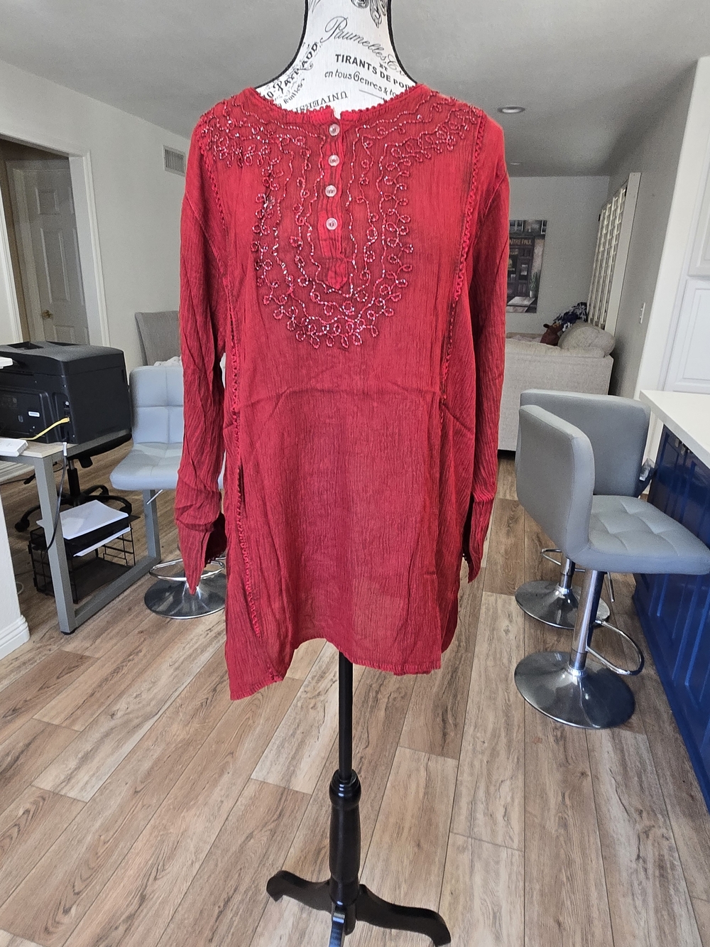 Dark Red Embroidered Top